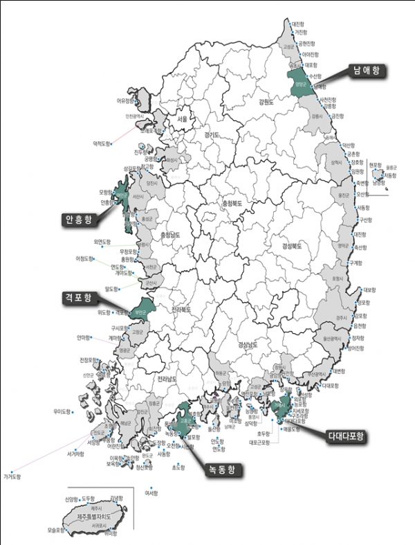 국가어항 위치도/해양수산부