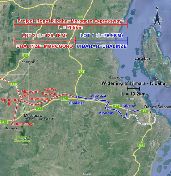 탄자니아 최초의 고속도로가 될 키바하~모로고로 구간은 총 연장 205km를 자랑한다./제일엔지니어링